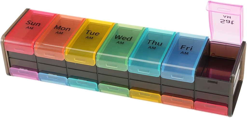 Extra Large Weekly Pill organizators, GrnPeak Jumbo 7 dienu vitamīnu organizators 2 reizes dienā, lai tur zāles, Cod aknu eļļu un piedevas