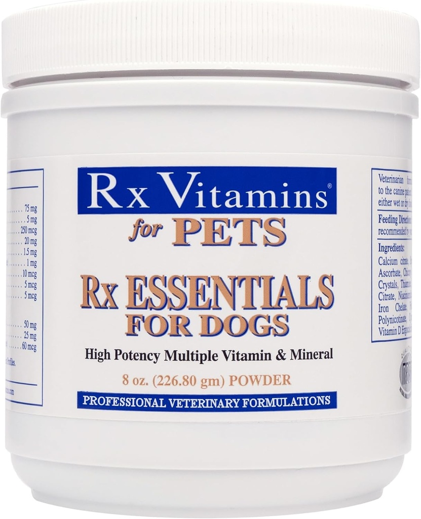 Rx Vitamīni Essentials suņiem - Vitamīni un minerālvielas Multivitamīni - Atbalsta Imūnsistēma Gremošanas veselība un kaulu veselība - Pulveris 8 oz