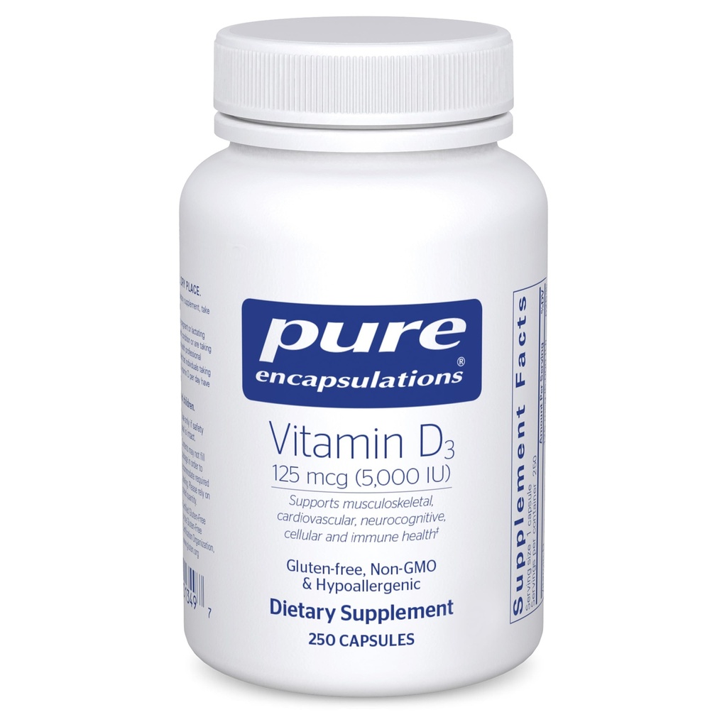 Tīras iekapsulācijas D3 vitamīns 125 μg (5 000 SV) - papildinājums balsta kaulu, locītavu, krūts, sirds, resnās zarnas un imūnās veselības* - ar D vitamīna - 250 kapsulām