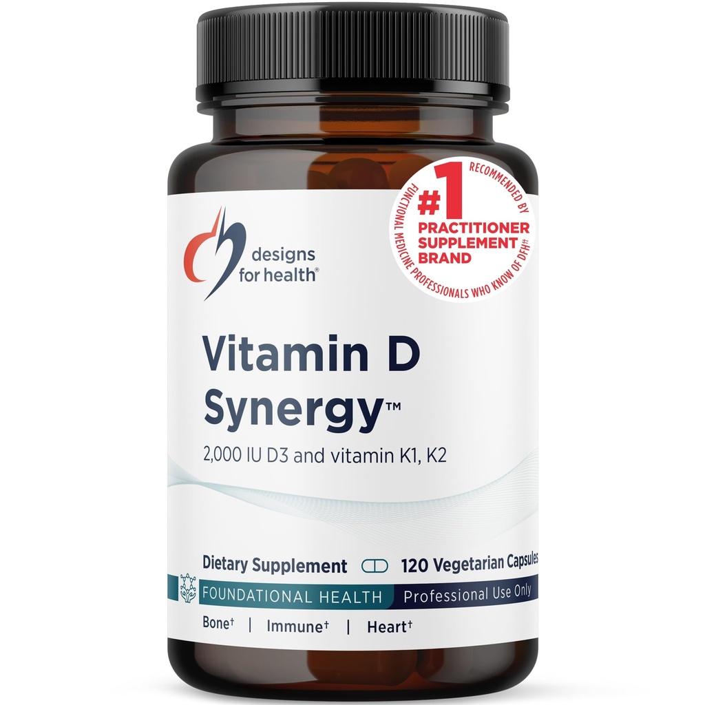 Dizains veselībai D vitamīna sinerģija - 2000 SV D vitamīna ar K papildinājumu - Atbalsta Veselīgus garastāvoklis, Kaulu veselība + Imūnā veselība pieaugušajiem - VIT D3 + K vitamīns - Bez lipekļa + ne-GMO (120 kapsulas)