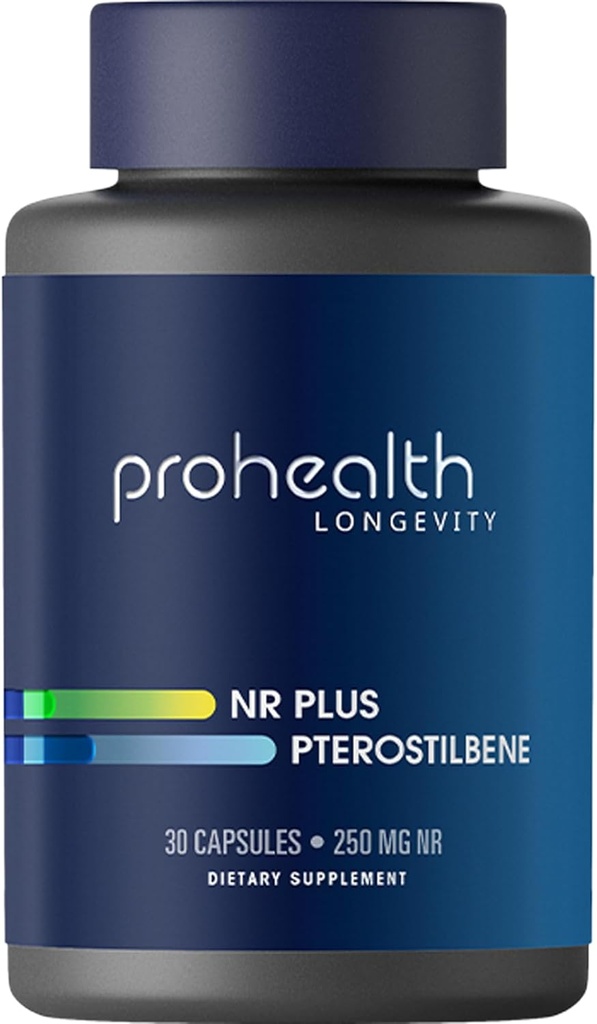 ProHealth NR + Pterostilbene. Veicina ilgtermiņa, enerģijas un veselīga novecošana. Aizsargā sirds + smadzeņu veselību. Balsts Celulārā Remonts. 250mg Niagen Nikotinamide Riboside + 40mg Pterostilbene, 30 Caps