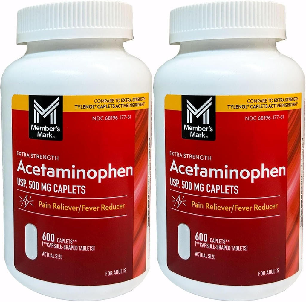 Member's Mark 500mg Extra Strength Acetaminophen MegaSize 2Pack (600 grāfs katrs) 7hm2Dcs