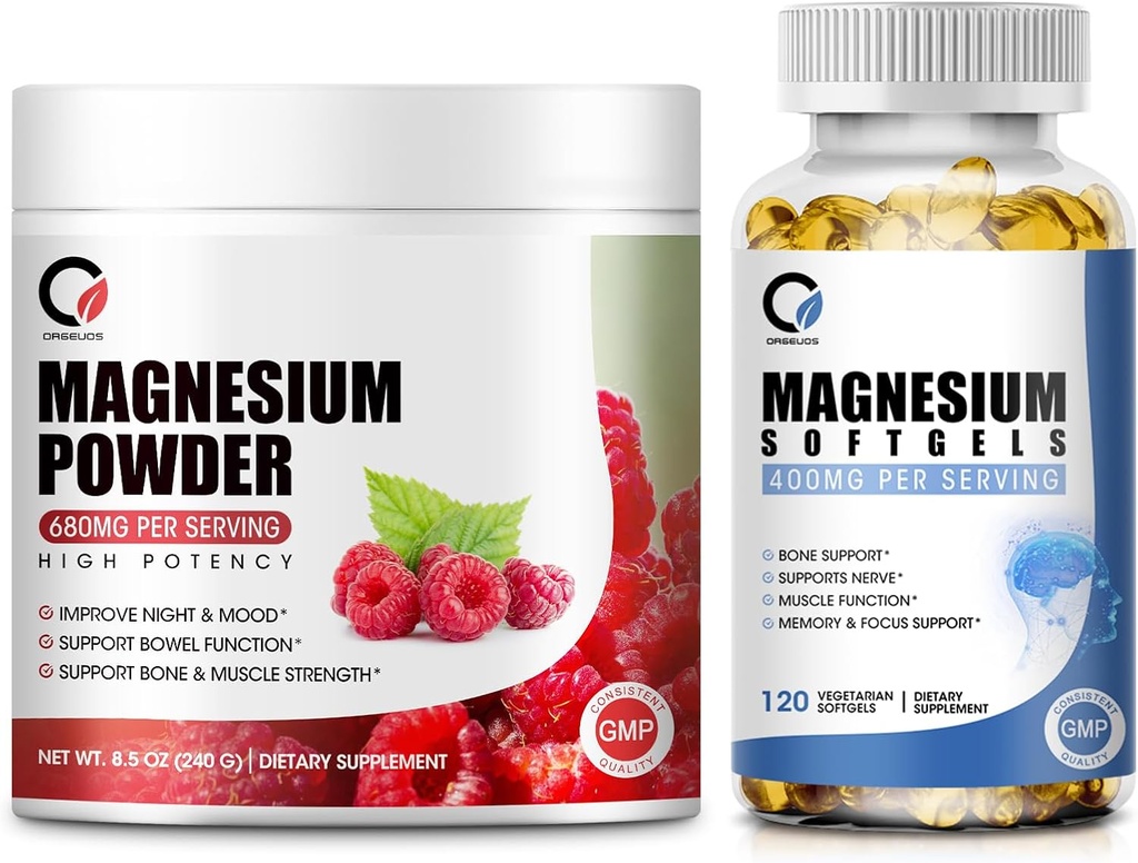 Magnija glicināts 400mg Softgels & 680mg Magnija glicināts komplekss Pulveris mierīgs, nakts un muskuļu atbalsts - Vegāns, ne ĢMO