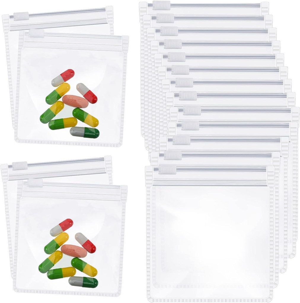 Zonon Pill Pouch somas Zippered atkārtoti lietojams Pill Baggies Clear Plastmasas somas Self Sealing Travel Medicine Organizators Krātuve ar slide Lock par mencu aknu eļļa, un mazie priekšmeti(12 gabali)