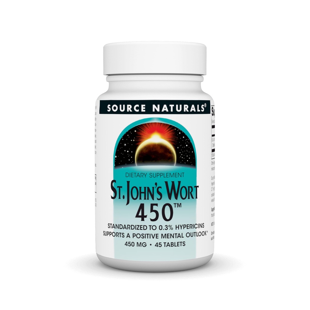 Avots Naturals St. John's Wort 450 mg atbalsta pozitīvu garīgo Outlook - 45 tabletes