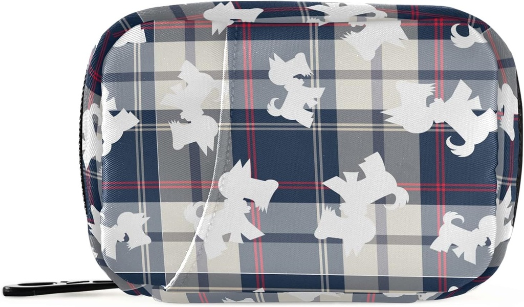 Plaid Scottish Dog Pill Box 7 Day Pill Case Travel Pill Organizators Bag ar rāvējslēdzēju Portatīvais Weekly Case Compact Izmērs Vitamīnu piedevas turētājam