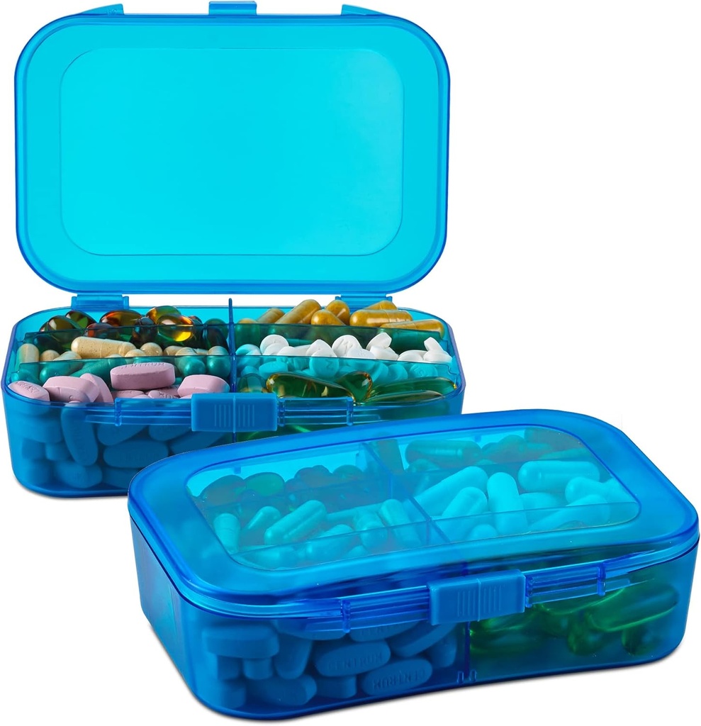 Pillu organizētājs gadījums - (iepakojums no 2) Portable 6 iecirknis Daily Travel Medicine Atgādinājums kaste jūsu tabletes, zāles, papildinājumi, vitamīni un zivju eļļas, zils