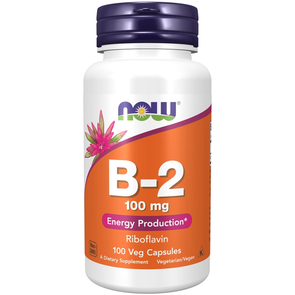 NOW pārtikas piedevas, vitamīns B-2 (riboflavīns) 100 mg, enerģijas ražošana*, 100 Veg kapsulas