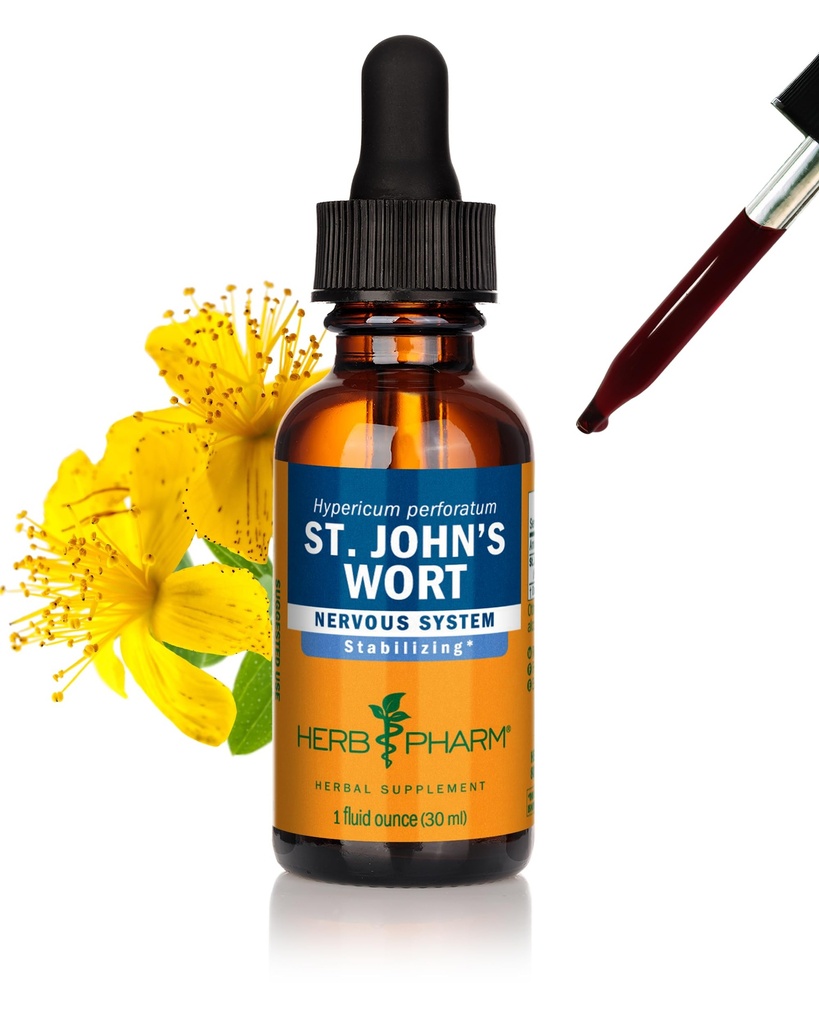 Herb Pharm St. John's Wort šķidruma ekstrakts pozitīvam garastāvokļam un emocionālam līdzsvaram, cukurniedru alkohols, 1 Ounce