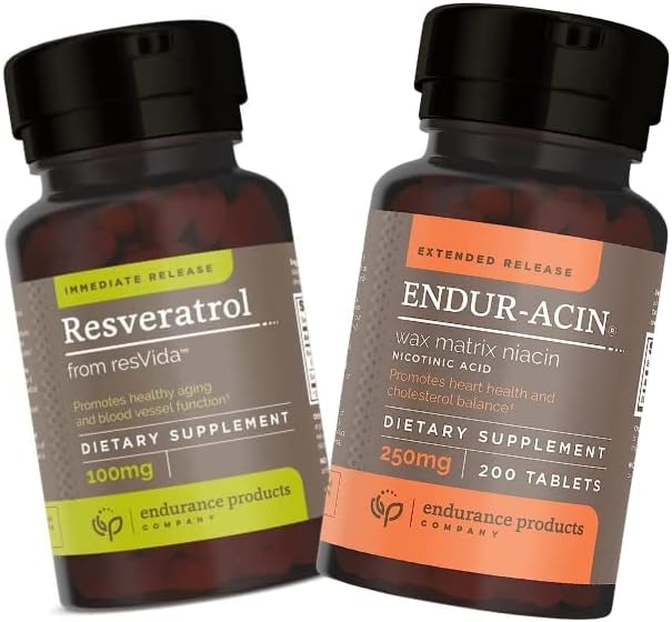 Izturības produkti Resveratrol Papildinājums – Vīnogu ādas ekstrakts un ENDUR-ACIN 250mg Niacin – Paplašināta izdale optimālai absorbcijai un zemai temperatūrai