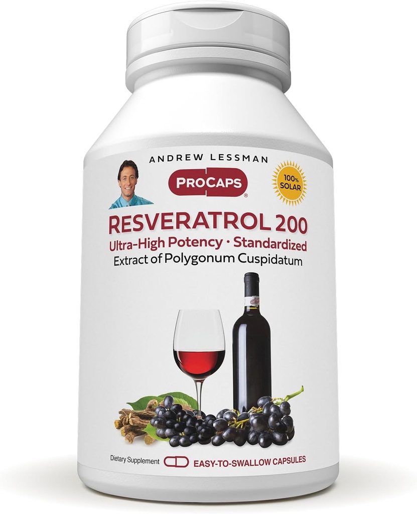 ANDREW LESSMAN Resveratrol-200mg - 30 kapsulas - Red Wine's Labvēlīgs, Dabiski Oksidējoša antioksidants, bez alkohola. Bez piedevām