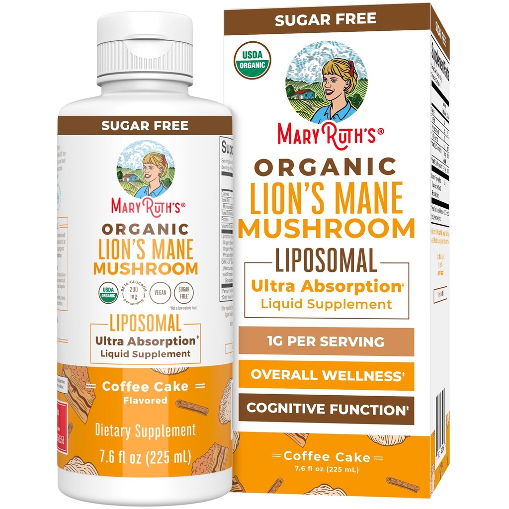 MaryRuth Organics Lauvas Mane Papildinājums -- Ultra Absorbcija Liposomālā Full Spectrum Lion's Mane Mushroom -- 200mg Beta-Glucans Per Servējot -- USDA Organic --Vegāns - 7.6 oz - 15 Kalpo