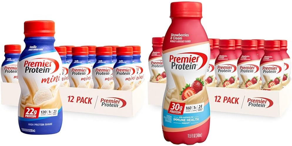 Premier Protein Shake MIRI Vanilla 22g Protein 120 Calories 12 un zemeņu Premier Protein Shake 30g Protein 160 Calories Pack pa 12