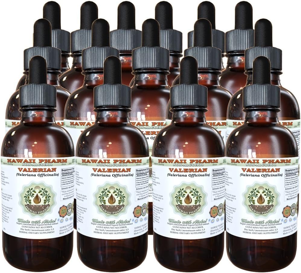 Valerian Alcohol-free Liquid Extract, Organic Valerian (Valeriana Officinalis) Kaltēts Saknes Glicerīts Natural Herbal Papildinājums, Hawai Pharm, USA 15x4 fl.oz