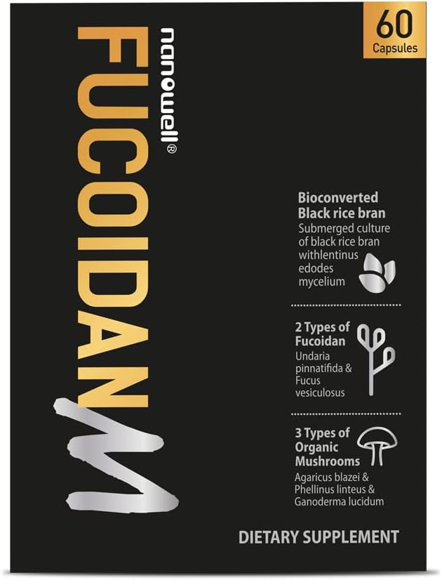 NANOWELL Fucoidan M - Brown Seaweed Immunity Papildinājums Gut Health & Imūnatbalsts ar sēņu kompleksu - 60 kapsulas
