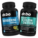 Berberine Papildinājums & Colon Cleanser Detox - Berberine HCL Papildinājums Kapsulas & 15 dienas Zarnu Tīrīšanas Tabletes & Probiotika - Premium HCL Bounel Kustības Papildinājumi kuņģim Bloating
