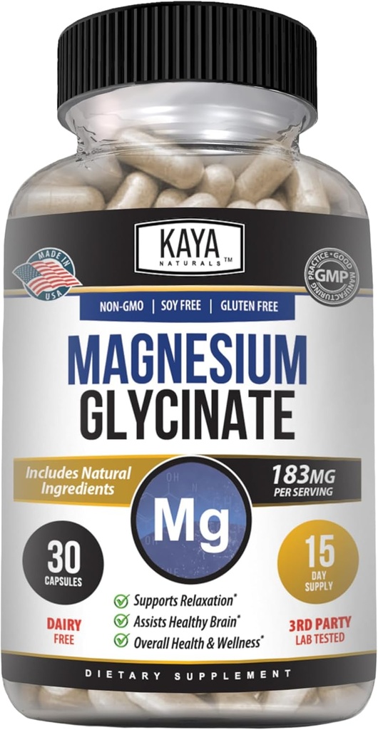 Kaya Dabas Magnijs Glicerīns 183mg uz Caps, Čelēts par maksimālo Absorbciju, Non-GMO, NO Gluten Dairy & Soy, Atbalsta Muskuļu un sirds veselību 30 Skaits