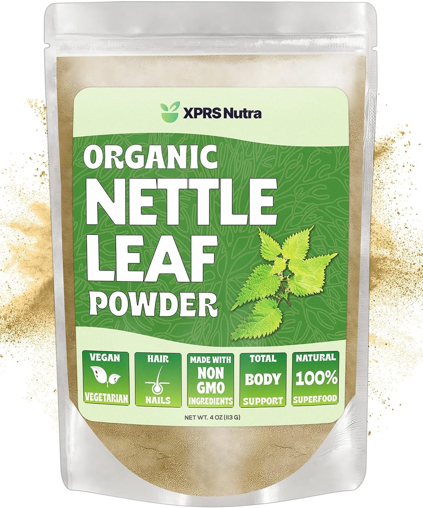XPRS Nutra Organic Nettle Leaf pulveris - Premium USDA Organic Stinging Nettle Pulveris matiem un nagiem - Vegan Friendly Energy Boosting Stinging Nettle Leaf (4 oz)