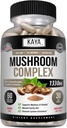 Kaya Naturals Premium Sēņu komplekss Potents - Sēņu komplekss Kapsulas 1330mg Per Servē - AIDS Garīgā skaidrība Atbalsta Imūnsistēmu, labsajūtu un Vitalitāti - 60 Count