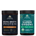 Ancient Nutrition Kaulu Broth Protein Pulveris, Sāls Karamelis, 20 Kalpojumi + Organic Supergreens Pulveris, Zaļie Flavor 25 Kalpojumi