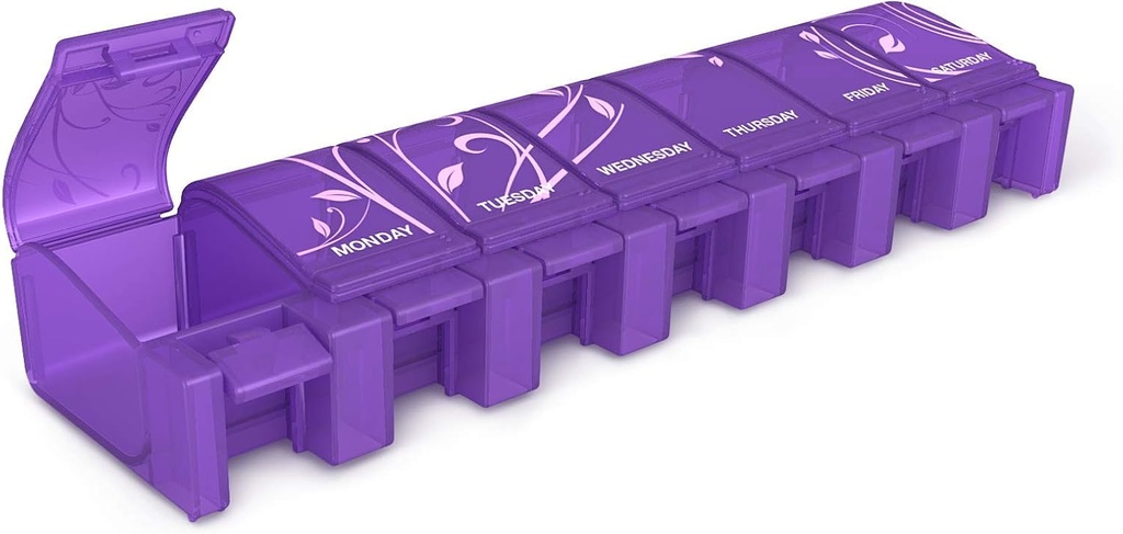 EZY DOSE Soft Touch Weekly (7-Day) Pill Case, Medicīna Plānotājs, Vitamīnu Organizators Box, Dienas Plānotājs, XL Iedalījumi, Ērts un viegli lietojams, Etiķetes Lids, Krāsa maijs Vary, bez BPA