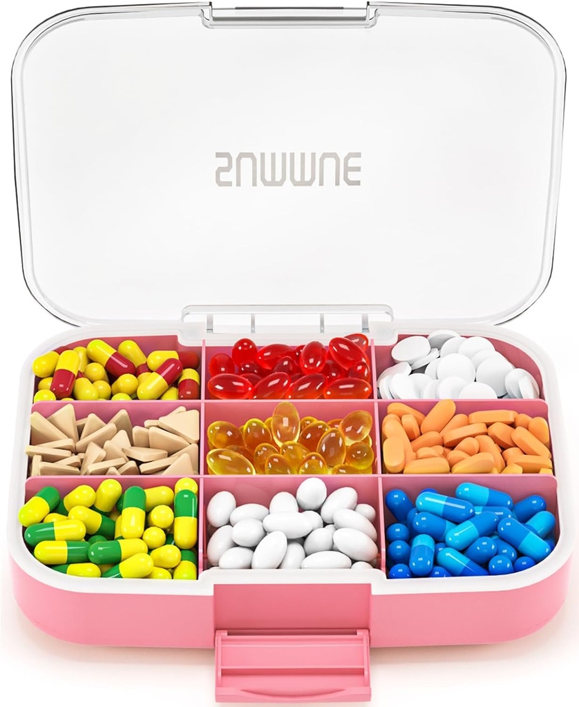 Large Pill organizētājs, 9 iecirkņi Portable Travel Pill Box Kaste Mitruma Pierādījums, XL Pill Konteinera turētājs vitamīniem, Mencu aknu eļļa, papildinājumi, zāles (Rozā)