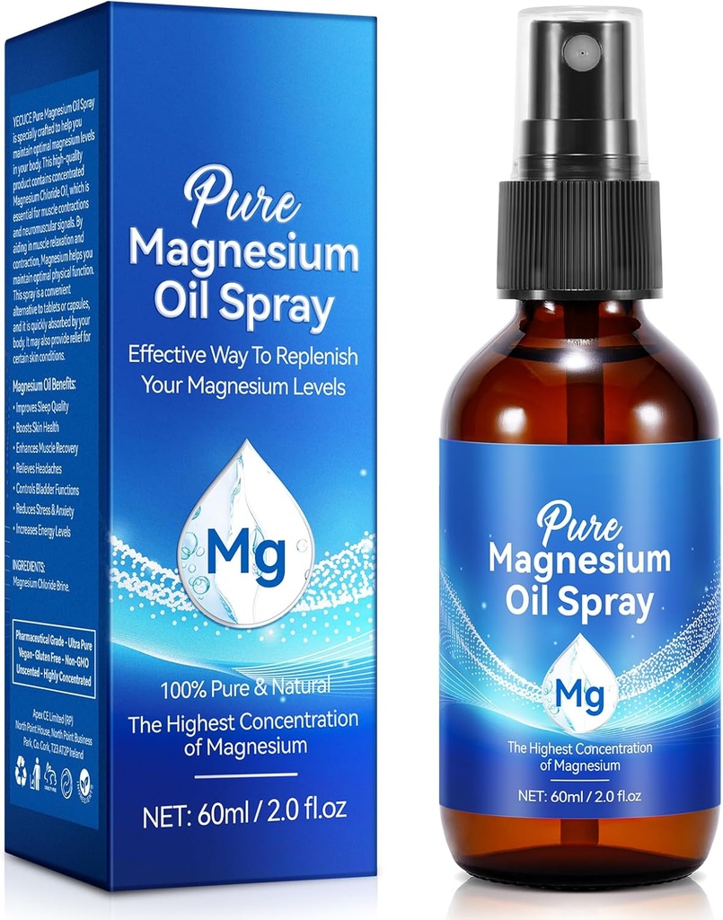 Tīrs magnija eļļas Spray, Organisks magnija Spray par peet, Aktuāls magnija Spray stikla pudele, Noturīgs āda, mazināt matu zudums, Unclog Pores, 2 fl oz
