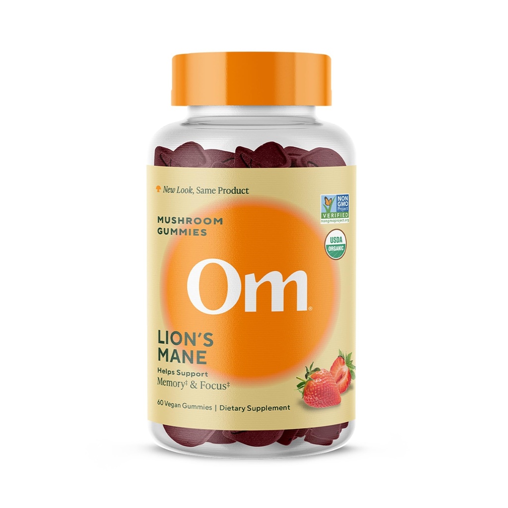 Om Lion’s Mane Mushroom Gummies - Organic Mushroom Pielikums un Nootrop - Brain Piemiņas un Focus, 60 Skaits (30 Kalpo)