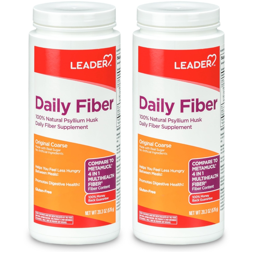 LEADER Psyllium Husk pulvera papildinājums 4-in-1 Fiber gremošanas veselībai, augu balstīta 100% Natural Psyllium Husk Daily Fiber, bez lipekļa, ne-GMO, Salīdzināt ar Metamucil 20.3 OZ (iepakojums no 2)