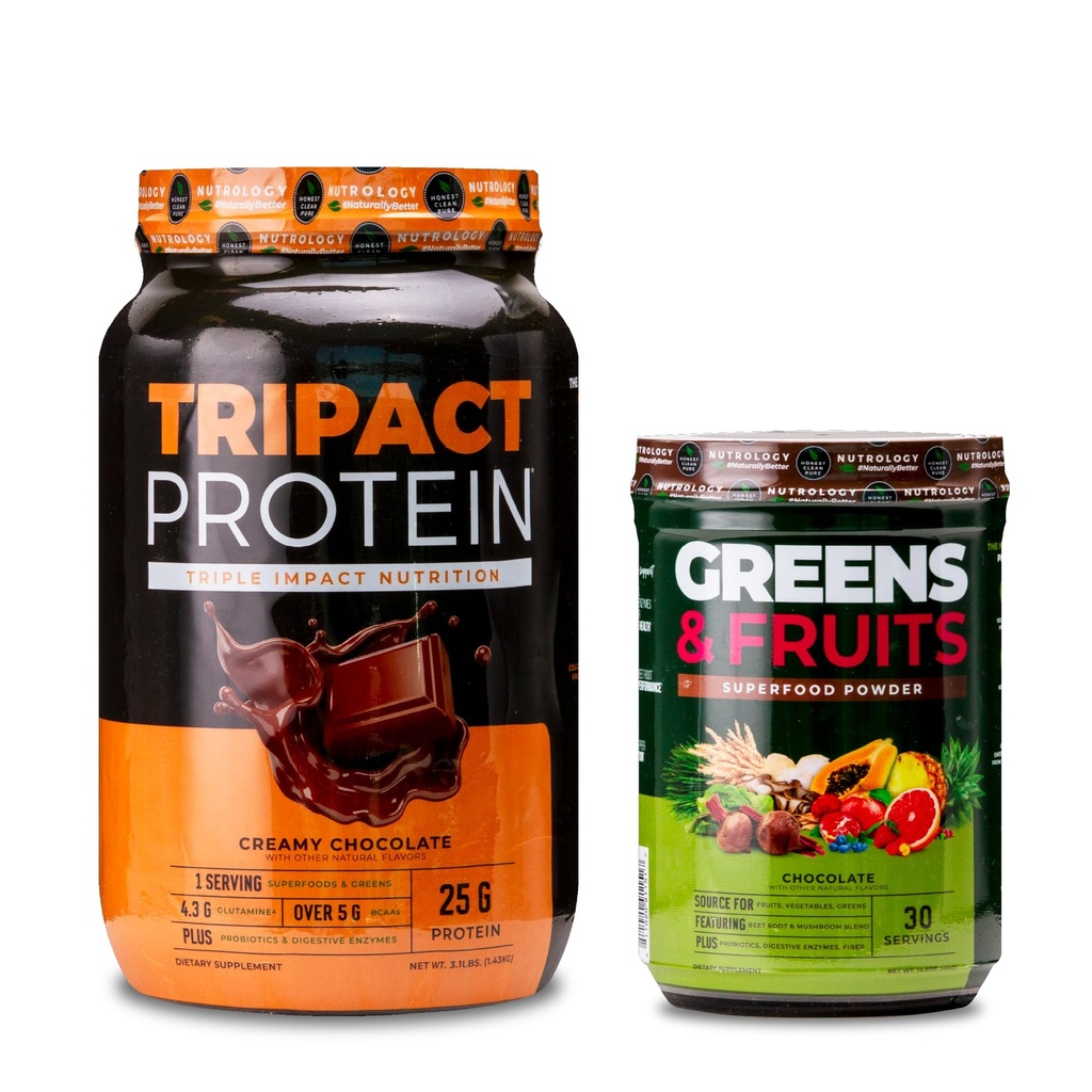 Nutroloģija TRIPACT proteīna pulveris, 7-in-1 Ēdienreizes aizvietotājs Shake, Krēmja Šokolāde (40 Servē) Zaļumi un augļi Pulveris dabiski avota Superfood, Šokolāde (30 Servē)