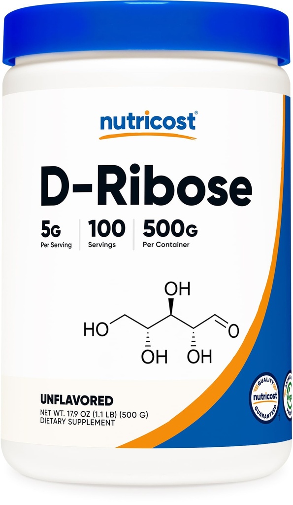 Nutricost D- Ribose pulveris 500 Grams - 5000 mg Per Servē, ne- GMO (500 Grams)