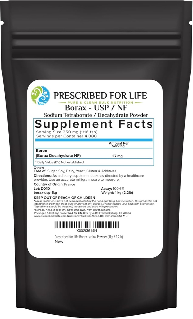 Recepte paredzēta Life Borax Powder, Pure USP NF Grade All Natural Nātrija Borāta Pulveris, Mājsaimniecības veļas revolveris, kausējuma aktivators un daudzfunkcionāla tīrīšanas pulveris (1kg / 2,2lb)