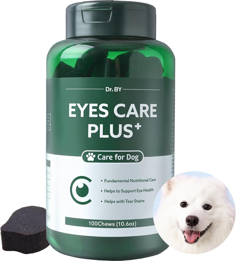 Dr.by Eyes Care Plus Dog Tear Stain Papildinājums Acu pilieni suņiem Acu veselības atbalsts ar pienu Thatle Lutein Beta karotīns - 100 Soft Chews