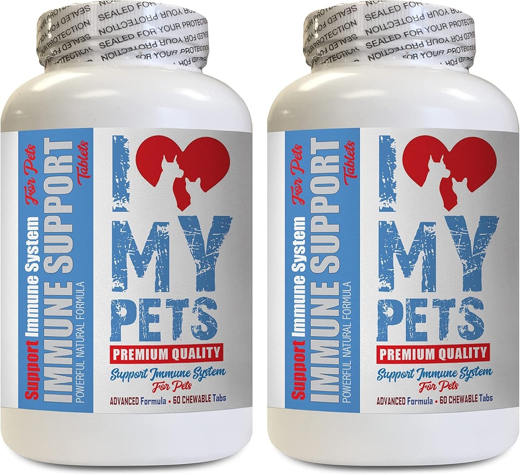 I LOVE MY PETS LLC kaķis Imūnsupport - PET Imūnsupport - Suņi un kaķi - Booster - Veselīgs - Lauvas Mane kaķiem - 120 Ārstniecības (2 pudeles)
