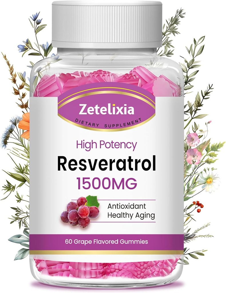 Bez cukura Resveratrol Gummies - augstas tīrības Resveratrol Papildinājums antioksidants, Veselīga novecošana, āda, smadzenes, Organic - 60 Gumijas