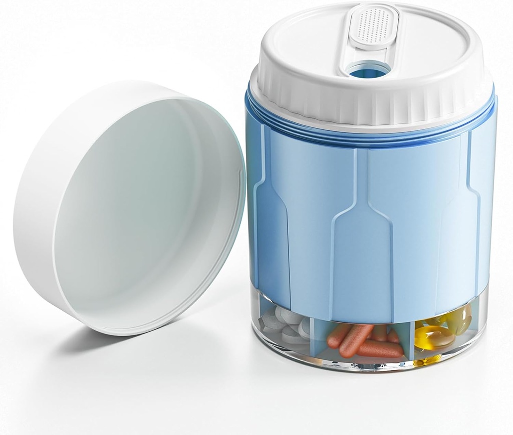 Large Pill organizētājs, Daily Pill Dispenser Pudeles ar 7 lieliem iecirkņiem, Jumbo Pill kaste, Pill uzglabāšanas tvertne vitamīnu, zivju eļļa, medicīnas papildinājums, Easy Turn Lid ar pievienotu etiķeti, Blue
