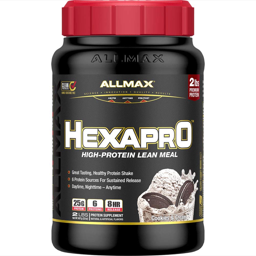 ALLMAX HEXAPRO, Cookies & Cream - 2 lb - 25 Grams proteīna uz vienu kalpot - 8 stundu ilgstoša atbrīvošana - Nulles cukurs - 21 Kalpo