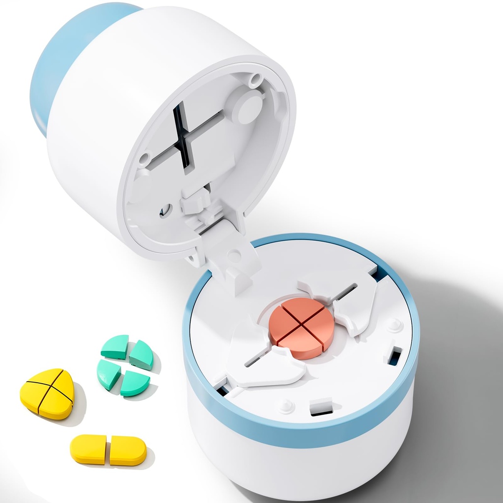 Pill Cutter - Pill Splitter ar Nerūsējošā tērauda asmeni griešanai mazas tabletes vai lielas tabletes vienā ceturtajā, Pill Cutter 1/4, Piemērots griešanai vitamīnu, tabletes (1-4 Zila)
