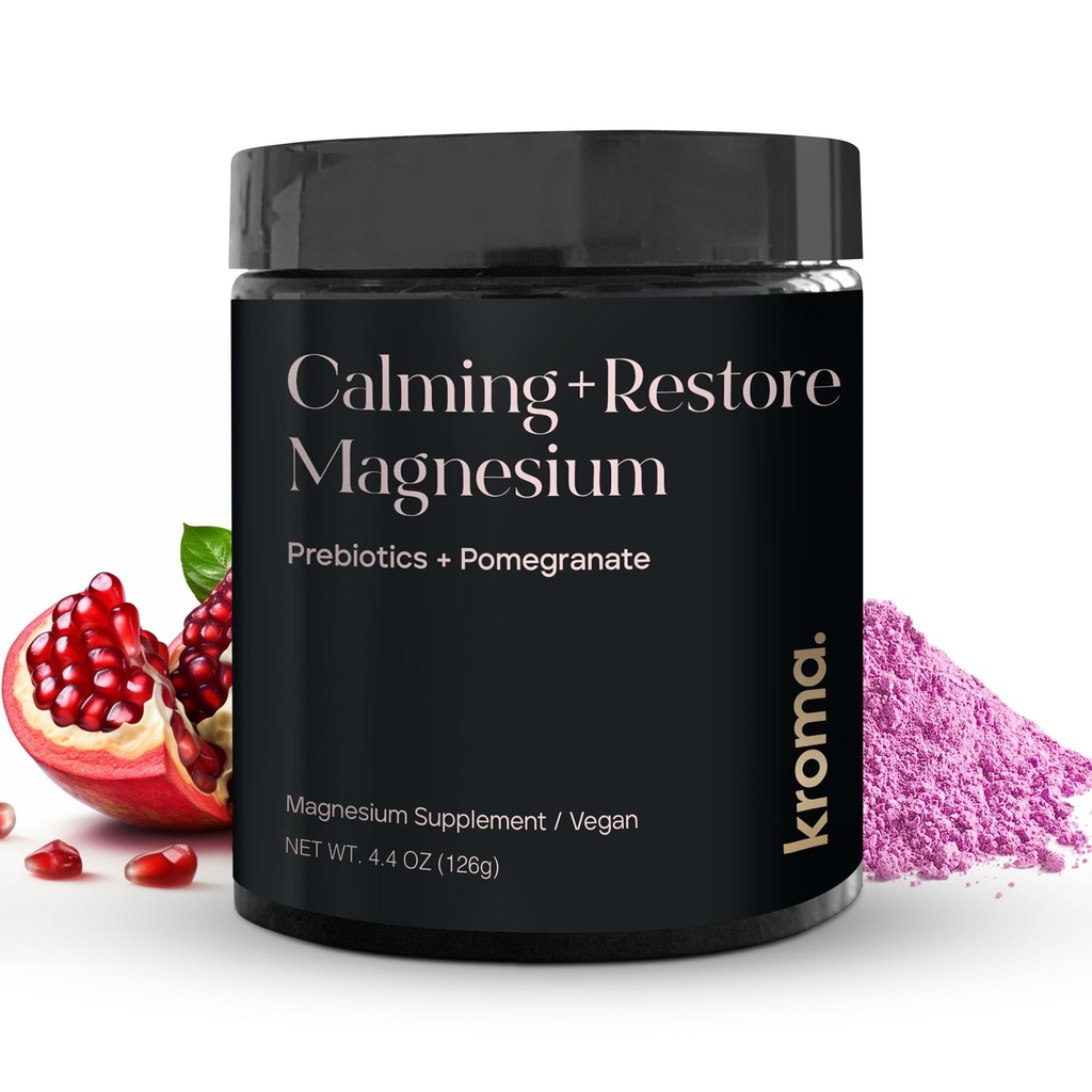 Kroma Calming + atjaunot magnija pulveris – magnija citrāts ar L-teanīnu relaksācijas, miega cikls un gremošanas atbalsts – Muskuļu atgūšanas papildinājums – Granātābolu Flavor – 4.4 oz, 30 Kalpo
