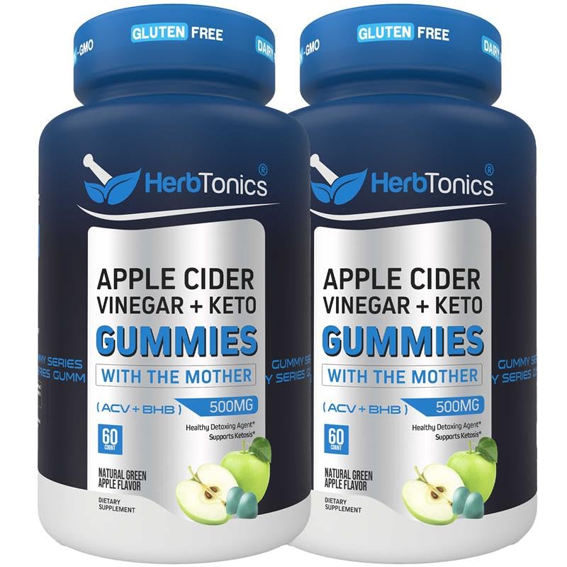 Herbtonikas Keto Apple Sidrs Etiķis Gumijas - Gremošanas & Detox atbalsts - Bezcukura BHB Advanced Formula Keto atbalstam - Raw ACV ar māti - 120 Vegan ACV Gummes