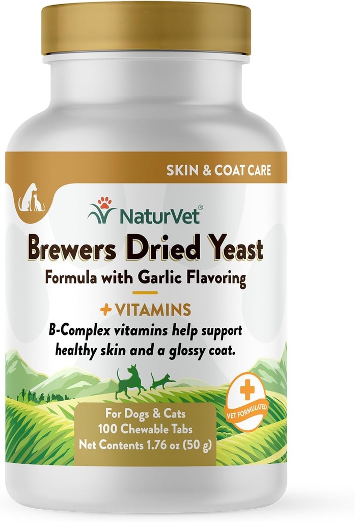 NaturVet Alus Kaltēts raugs Formula ar ķiplokiem Flavoring Plus Vitamīni suņiem un kaķiem, košļājamās tabletes, Ražots ASV ar globāli Avota Sastāvdaļas 100 Skaits
