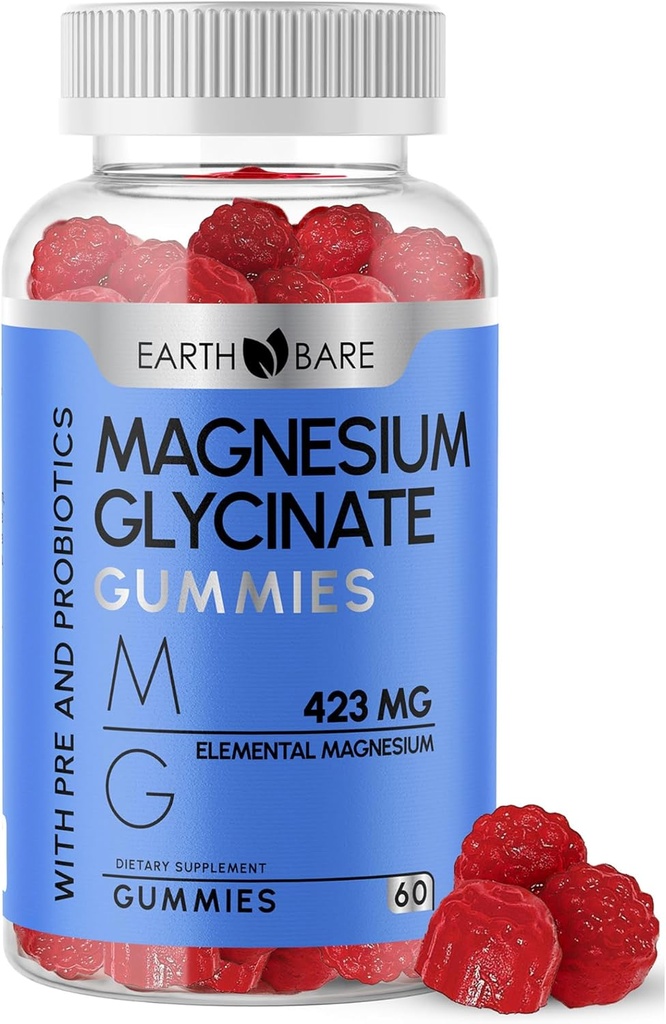Magnija Glicināt Gumijas - augstas potences Magnija Papildinājums ar maksimāli 423mg Elementārā magnija, Pre un Probiotikas  - Magnija Bisglicināts Superior Veselības Atbalsts - 60 Skaits