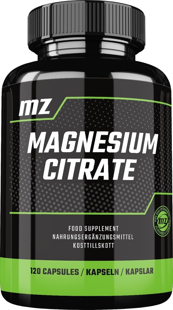 Magnija citrāts 120 mg + B6 vitamīns (P-5-P) 3 mg, 120 Vegan kapsulas, 4 mēnešu iepakojums, magnija organiskā forma - atbalsts Kaulu spēks un nervu sistēma - ar MZ