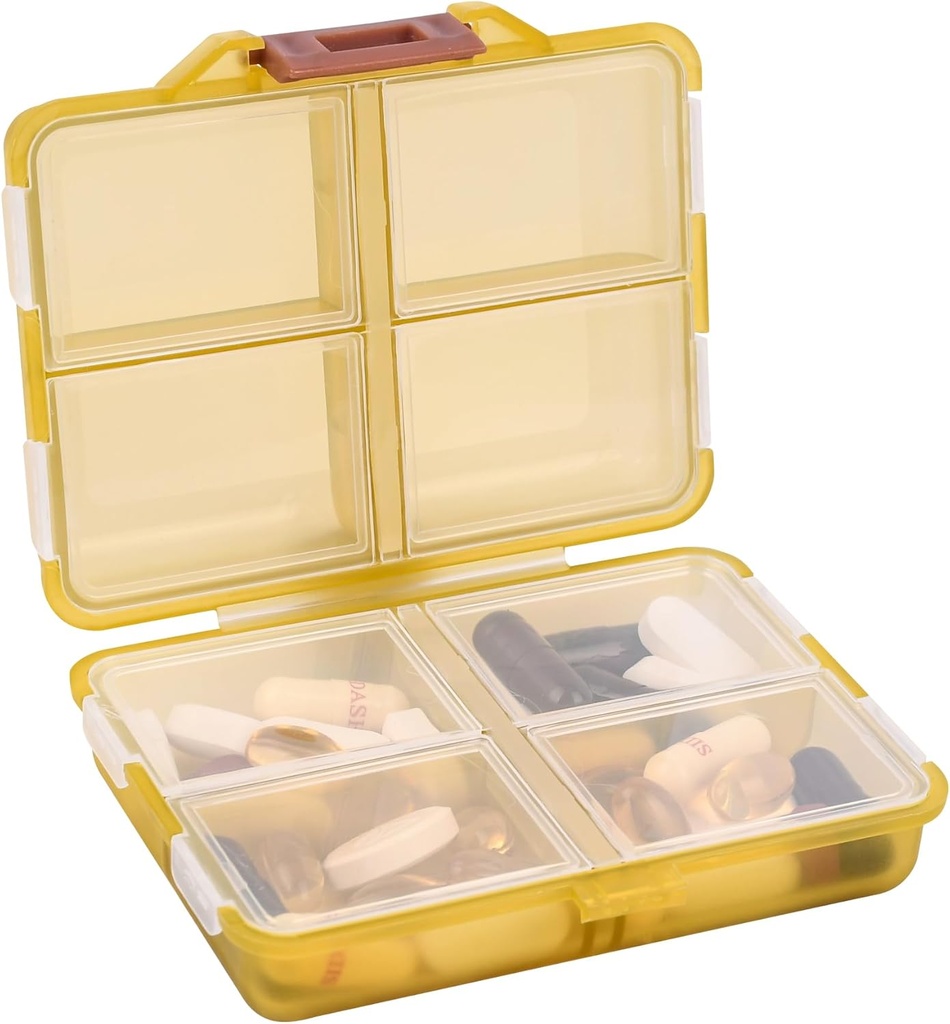 Travel Pill Organizators Small 8 Grid iecirkņi Pill turētājs Box - Portable Medicine Konteinera iepakojums - Ikdienas zāļu organizētājs