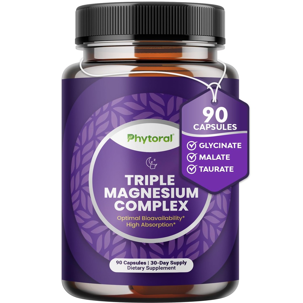 Ļoti spēcīgas magnija kompleksās kapsulas - trīskāršs magnija maisījums ar Taurāta glicinātu un malātu - 400 mg papildinājums Atbalsta Relaksāciju un vispārējo labsajūtu Ne-GMO Vegan 90 kapsulas