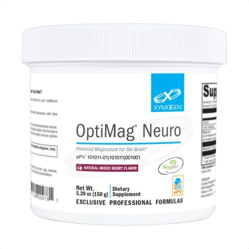 XYMOGEN OptiMag Neiro - helāts magnija pulveris - ar magnija glikolātu un L-treonātu - atbalsts smadzeņu veselība un relaksācija - Jauktas ogu (60 Kalpo)