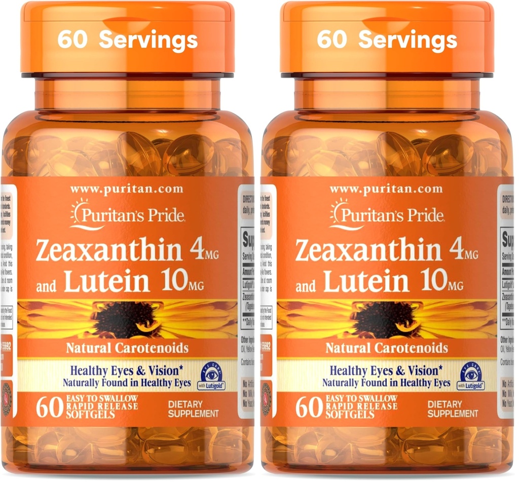 Puritan's Pride Zeaxanthin 4mg ar luteīnu 10 mg, atbalsta veselīgas acis un redzi*, 60 ct (2. iepakojums)