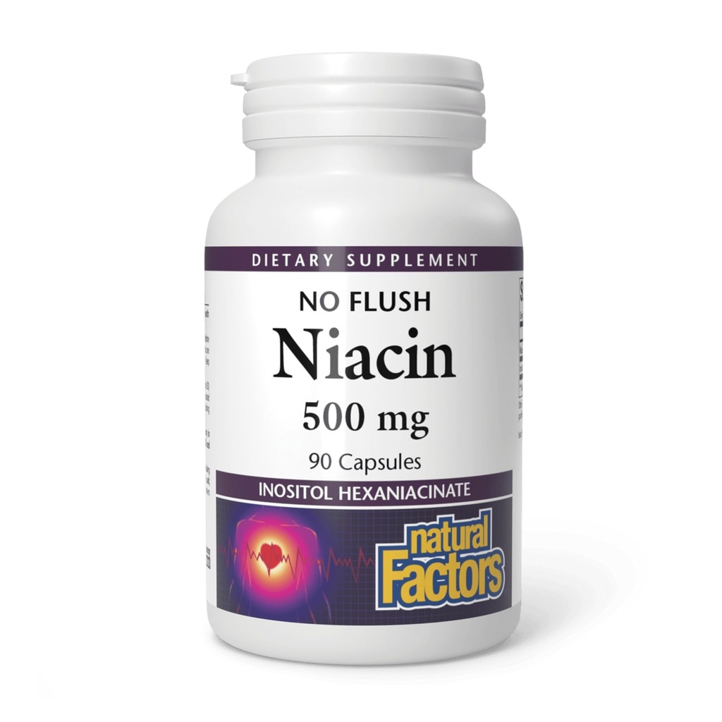 Natural Factors No Flush Niacin 500 mg, 90 Tablets
