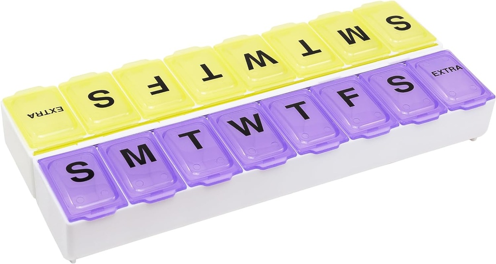 EZY DOSE Weekly (14-Day) Daily Pill Case, Medicine Planner, Vitamīnu organizators, Papildinājums Konteiners, 2 Atdalāms Nedēļas + Extra, Liels Snap Iedalījumi, Viegli atvērt, Krāsa Vary, bez BPA